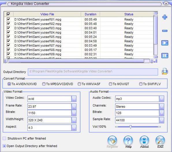 Kingdia Video to AVI WMV MPEG MOV SWF FLV MKV Converter v1.1.11