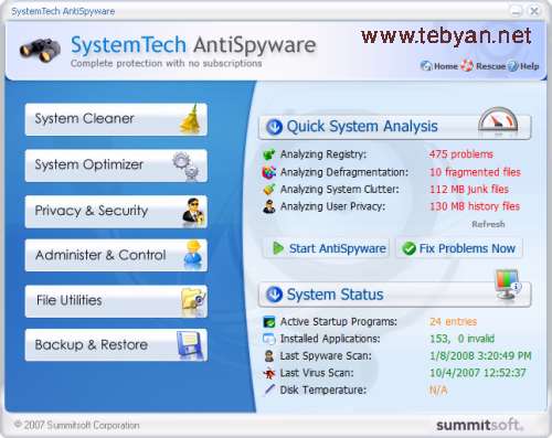 SummitSoft SystemTech AntiSpyware v2.0