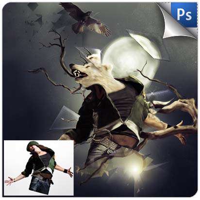 تبدیل یک انسان به یک گرگ نقاشی شده انتزاعی در فوتوشاپ