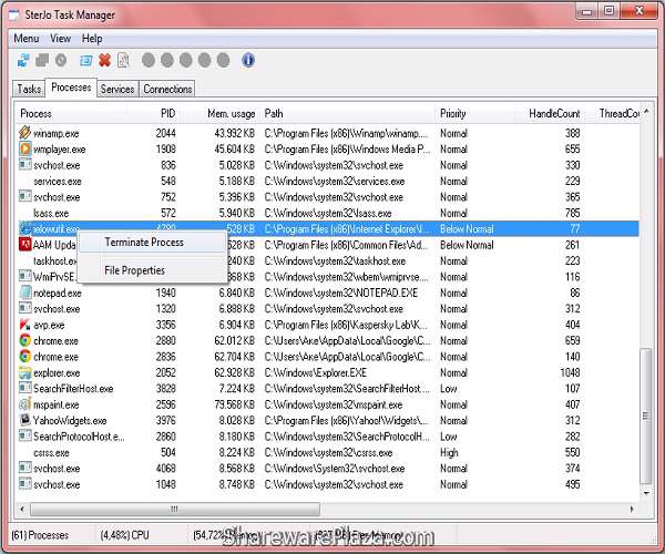 SterJo Task Manager 1.9 - نمایش پردازش های سیستمی