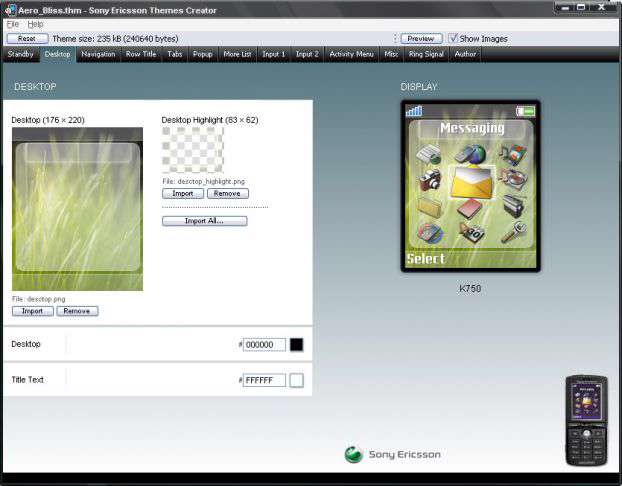 ایجاد حرفه ای تم گوشی سونی اریکسون با Sony Ericsson Themes Creator 4.12.2.4