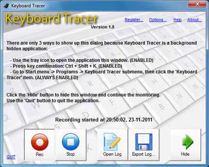ثبت فعالیت های صفحه کلید با Keyboard Tracer v1.8