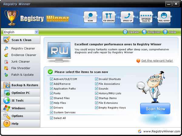 بهینه سازی رجیستری ویندوز با Registry Winner v6.4.12.12