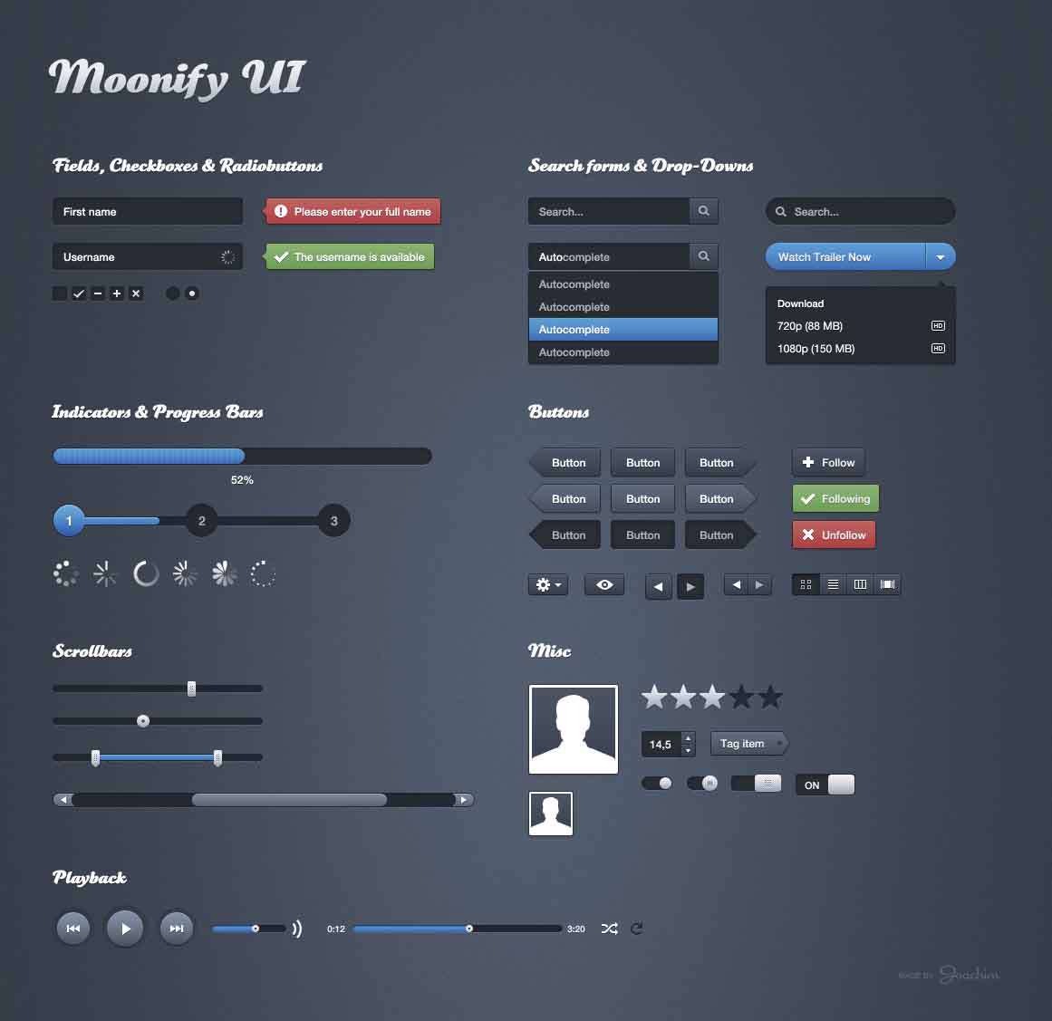 دکمه ها و باکس های لایه باز جهت طراحی یک سایت ویدئوی، ساده و شکیل