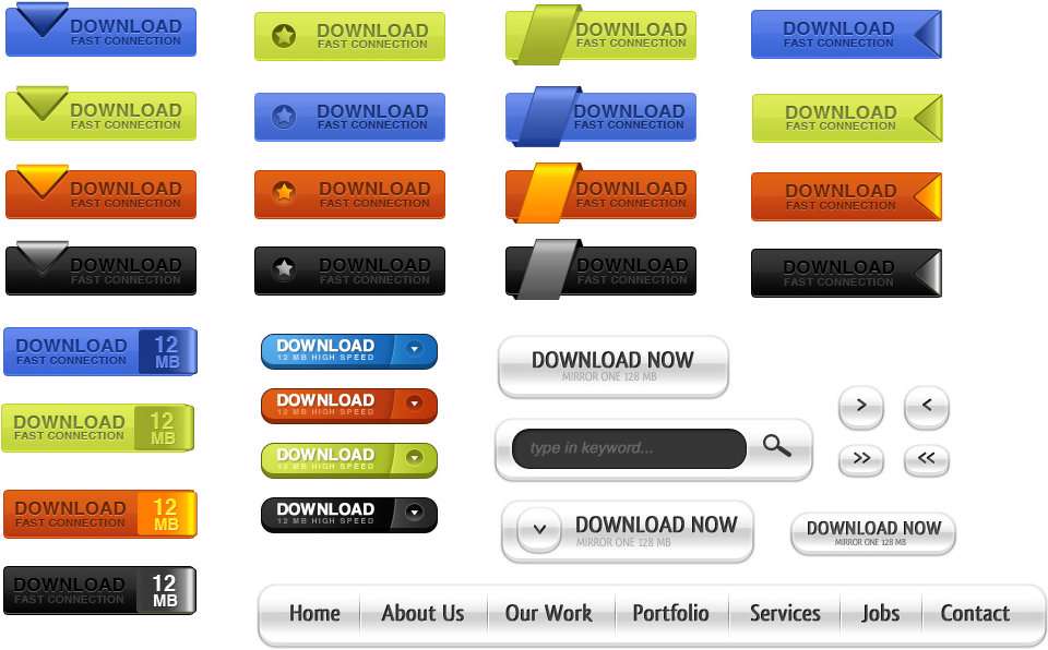 تصاویر لایه باز دکمه دانلود در طرح ها و رنگ های متنوع