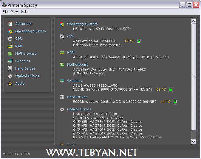 نمایش اطلاعات رایانه، Speccy 1.15.309