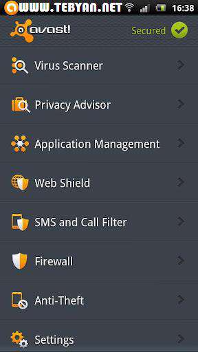 بسته امنیتی موبایل اوست نسخه اندروید، avast! Mobile Security 1.0.2129 
