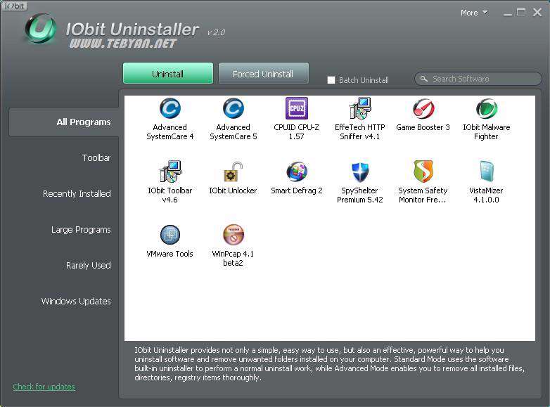 حذف سریع نرم افزارها، IObit Uninstaller 2.4.6.322