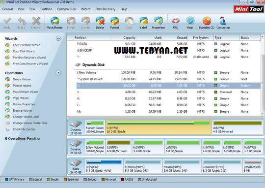 مدیریت پارتیشن ها، MiniTool Partition Wizard Professional 7.5