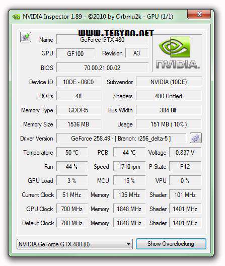 نمایش اطلاعات و اورکلاک کارت های گرافیک، NVIDIA Inspector 1.9.6.6