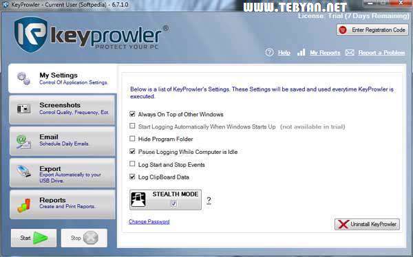 ضبط کلیه فعالیت های کامپیوتر، KeyProwler Pro 6.7.7
