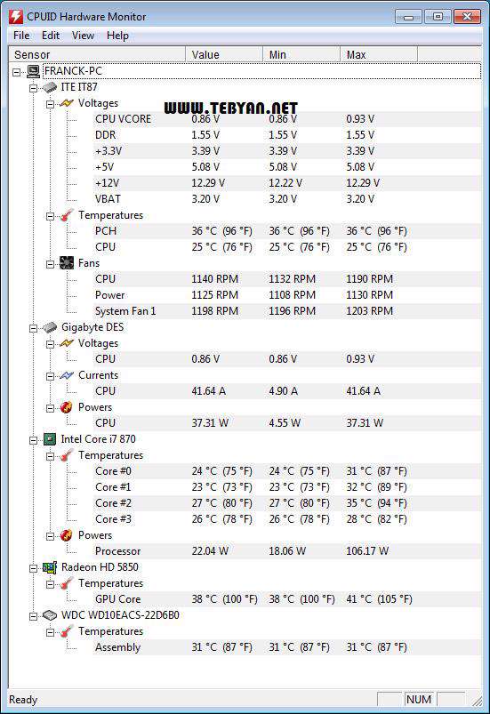 نمایش عملکرد سی پیو، CPUID HWMonitor Pro 1.14