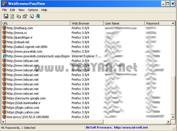 استخراج پسوردهای ذخیره شده در مرورگر، WebBrowserPassView 1.30