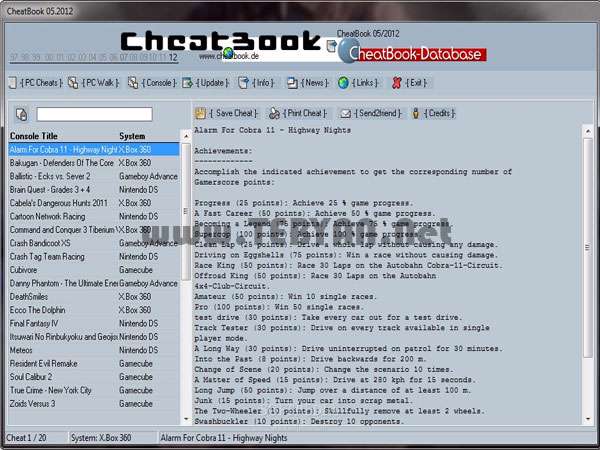 کدهای تقلب بازی + دیتابیس، CheatBook 2012