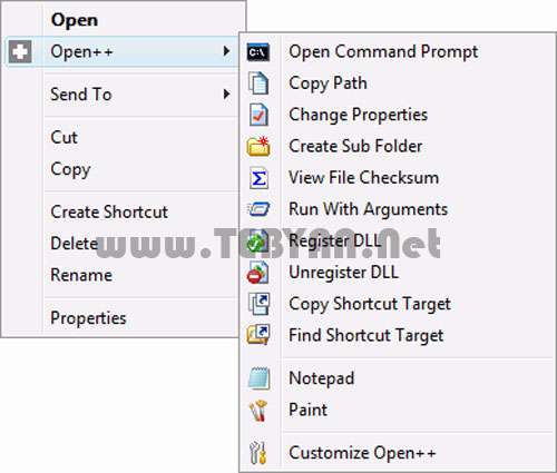 افزایش امکانات راست کلیک، Open++ 1.5.1 