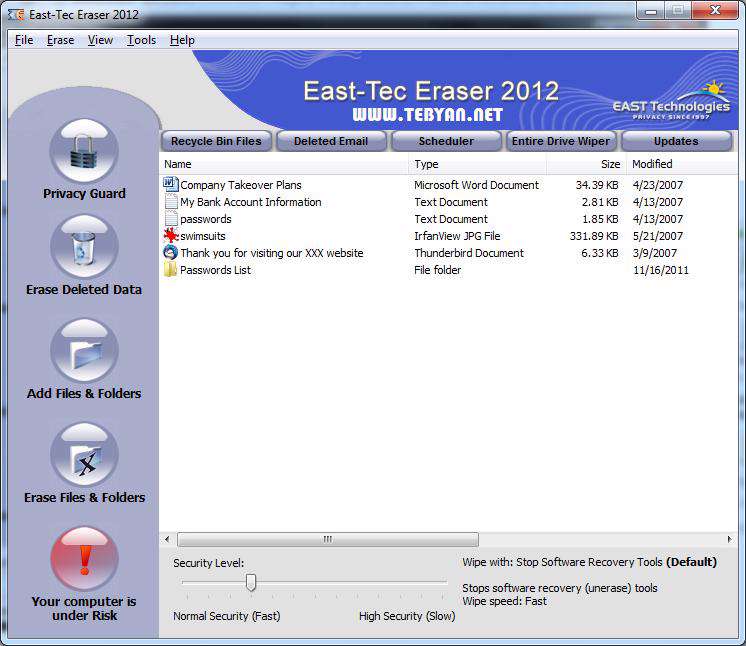 حذف اثرات فعالیت های روزانه به همراه نسخه قابل حمل، East-Tec Eraser 2012 10.1.3.100
