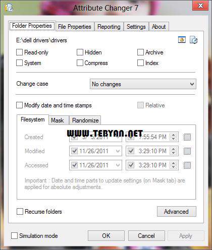 مدیریت و ویرایش خصوصیات فایل و پوشه، Attribute Changer 7.10b