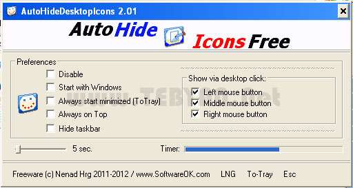 پنهان کردن خودکار آیکون های دسکتاپ، AutoHideDesktopIcons 2.01