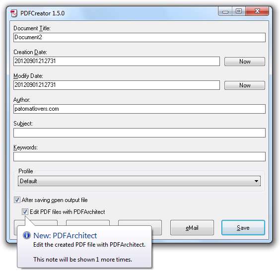 ساخت و ویرایش پی دی اف، PDFCreator 1.5.1