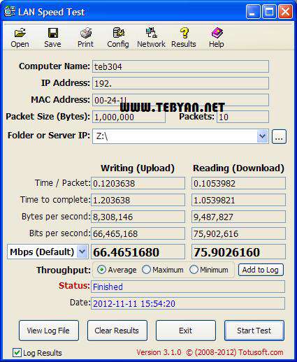 تست سرعت شبکه، LAN Speed Test 3.1.0