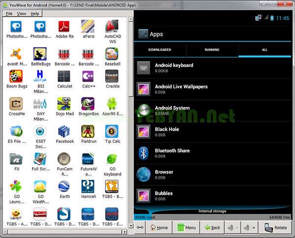اجرای برنامه های اندروید در رایانه، YouWave for Android 3.0.0