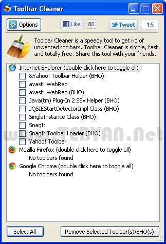 حذف نوار ابزارهای ناخواسته، Toolbar Cleaner 1.1.0.3 