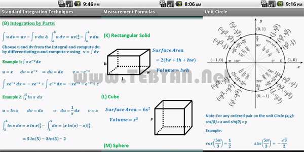 کار با فرمول های ریاضی نسخه اندروید، Math Formulae Pro v1.6