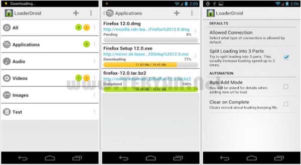 مدیریت دانلود فایل در اندروید، Loader Droid Download Manager 0.9.1.2