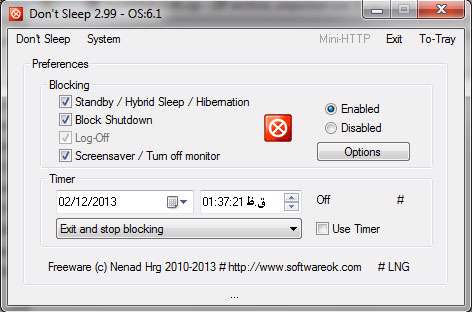 جلوگیری از Restart یا Shutdown خودکار کامپیوتر، Dont Sleep 2.99