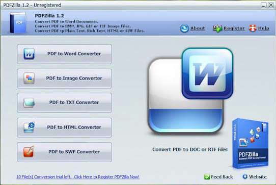 تبدیل فایل های PDF به فرمت های دیگر، PDFZilla 1.2.11 