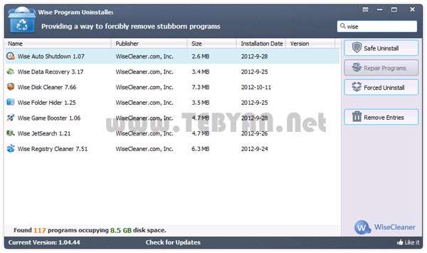 حذف سریع نرم افزارها + پرتابل، Wise Program Uninstaller 1.23.54