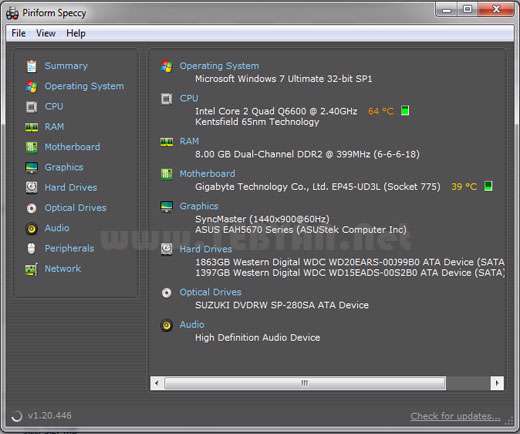 نمایش اطلاعات رایانه به همراه نسخه قابل حمل، Speccy 1.20.446