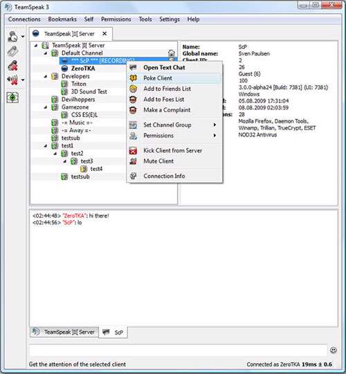 ارتباط صوتی و کنفرانس اینترنتی، TeamSpeak Client 3.0.10