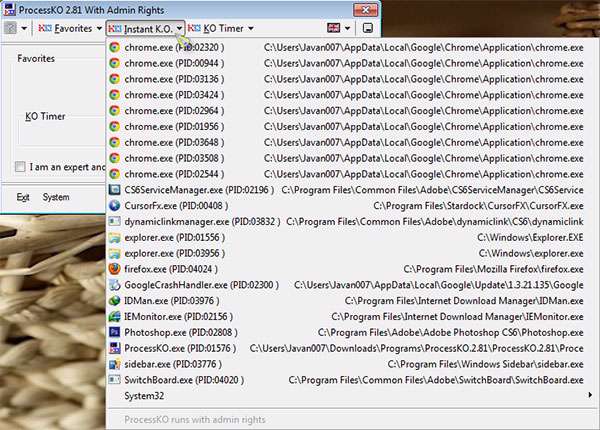 توقف کامل پردازش های ناموفق، ProcessKO 2.81