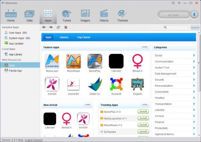 مدیریت موبایل های هوشمند در کامپیوتر، Moborobo 2.1.0