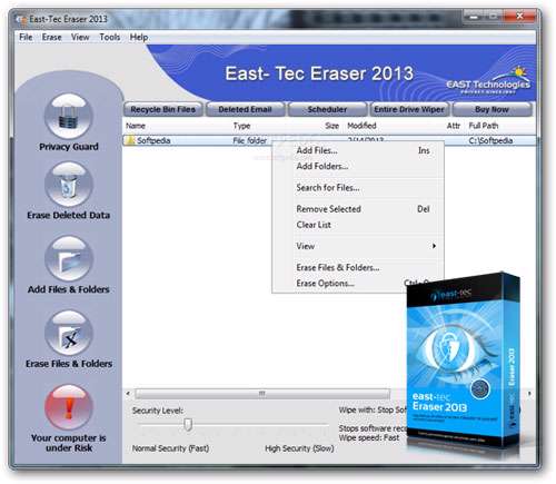 حذف اثرات فعالیت های روزانه، East-Tec Eraser 2013 10.2.1.100